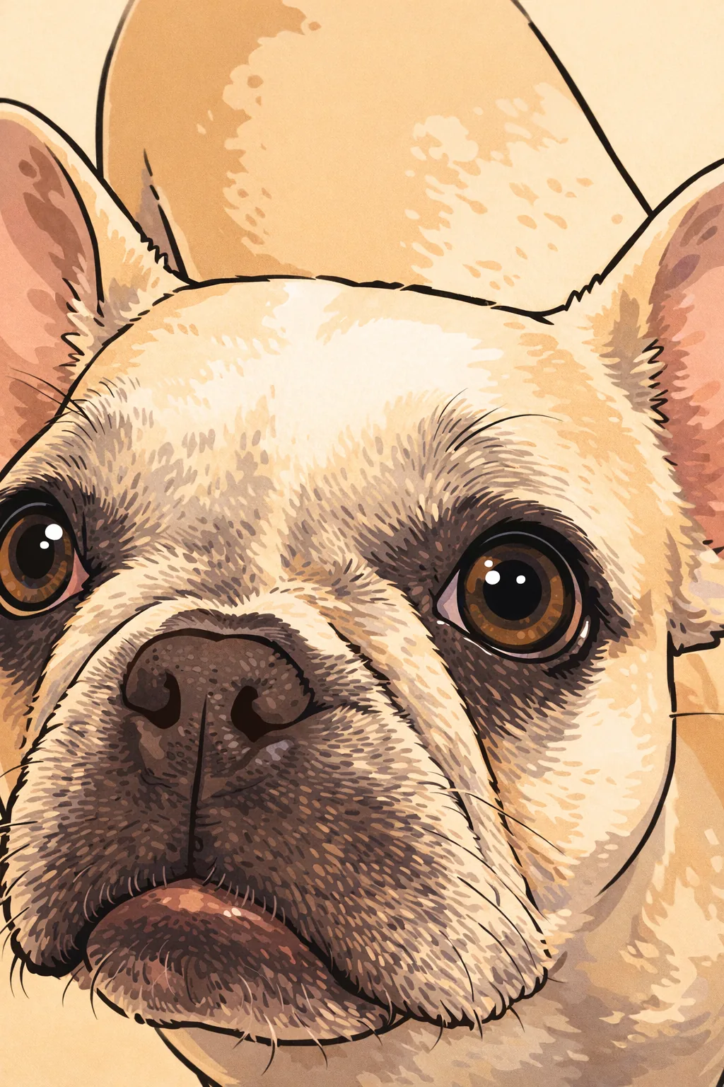 Ink-and-marker illustration of Sofia in an extreme close-up with wide eyes.