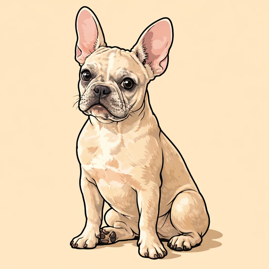 Ink-and-marker illustration of Sofia, a pale cream French Bulldog sitting upright.