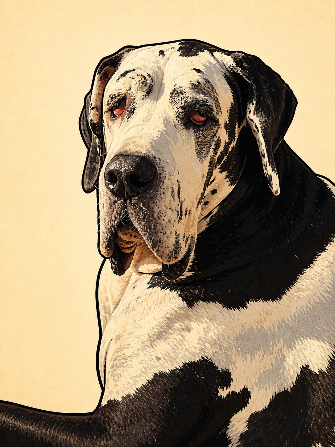 Ink-and-marker illustration of Winston looking off to one side with a dignified expression.