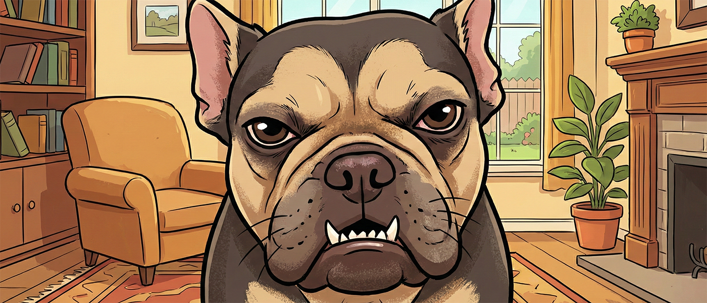 Nina, the French Bulldog whose stern face inspired the Guard Dog brand.